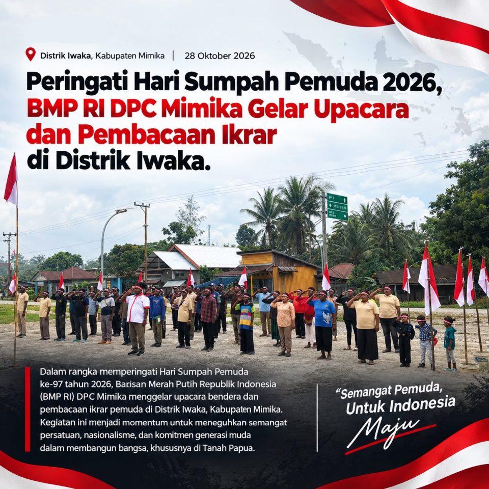 Peringati Hari Sumpah Pemuda 2026, BMP RI DPC Mimika Gelar Upacara dan Pembacaan Ikrar di Distrik Iwaka